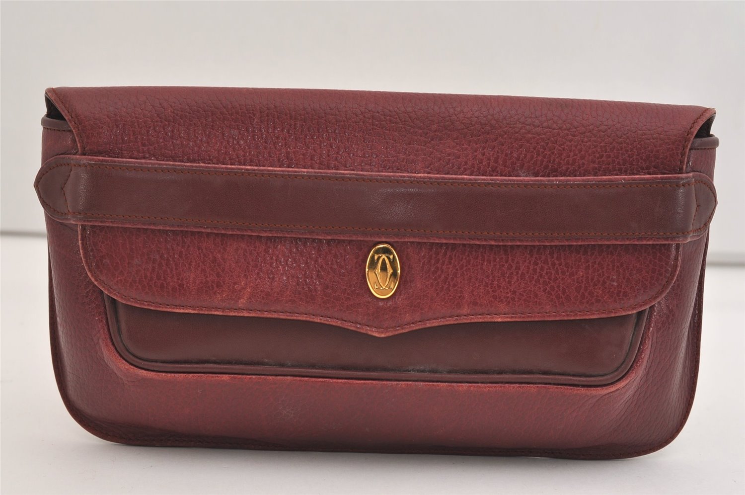 Authentic Cartier Must de Cartier Clutch Hand Bag Leather Bordeaux Red 6799J