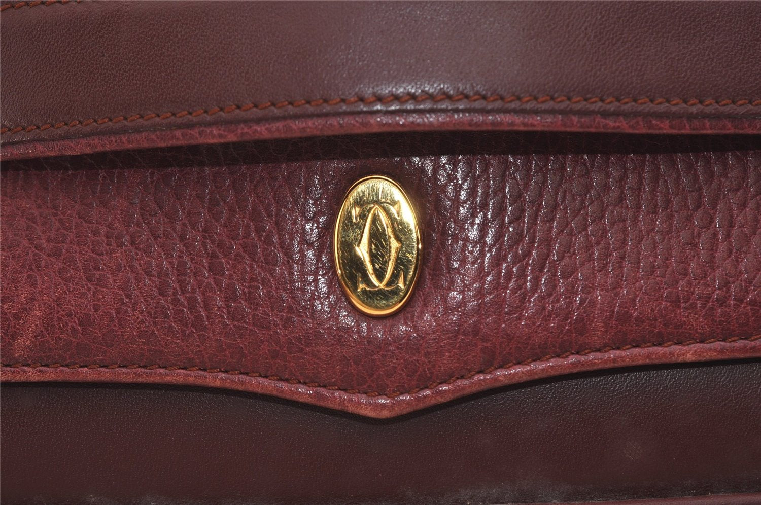 Authentic Cartier Must de Cartier Clutch Hand Bag Leather Bordeaux Red 6799J