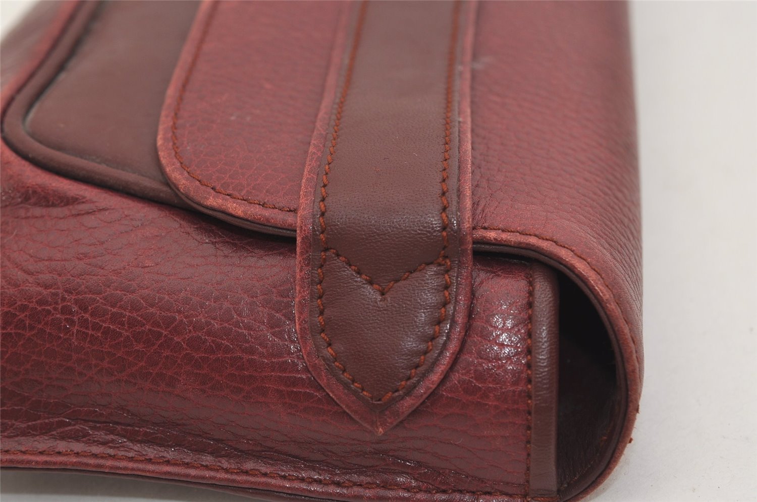 Authentic Cartier Must de Cartier Clutch Hand Bag Leather Bordeaux Red 6799J