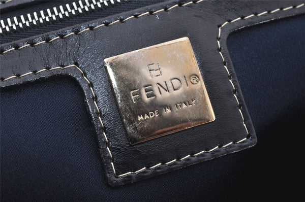 Authentic FENDI Zucchino Shoulder Hand Bag Canvas Leather Navy Blue 6800K