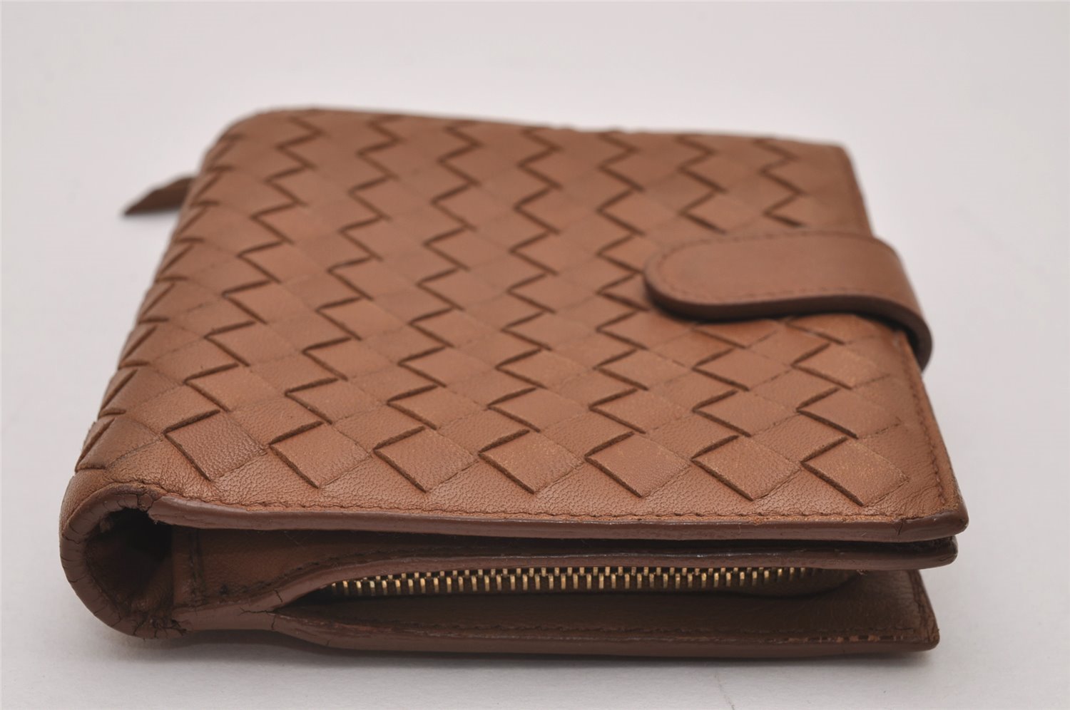 Authentic BOTTEGA VENETA Intrecciato Leather Bifold Wallet Purse Brown Box 6803I