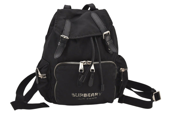 Authentic BURBERRY Vintage Nylon Leather Drawstring Backpack Black 6806K