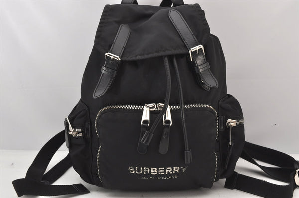 Authentic BURBERRY Vintage Nylon Leather Drawstring Backpack Black 6806K