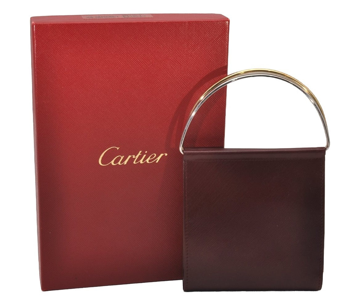 Authentic Cartier Trinity Hand Bifold Wallet Purse Leather Bordeaux Box 6808I