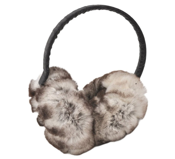 Authentic CHANEL Fur Leather Ear Muffs CC Logo White Brown 6809K