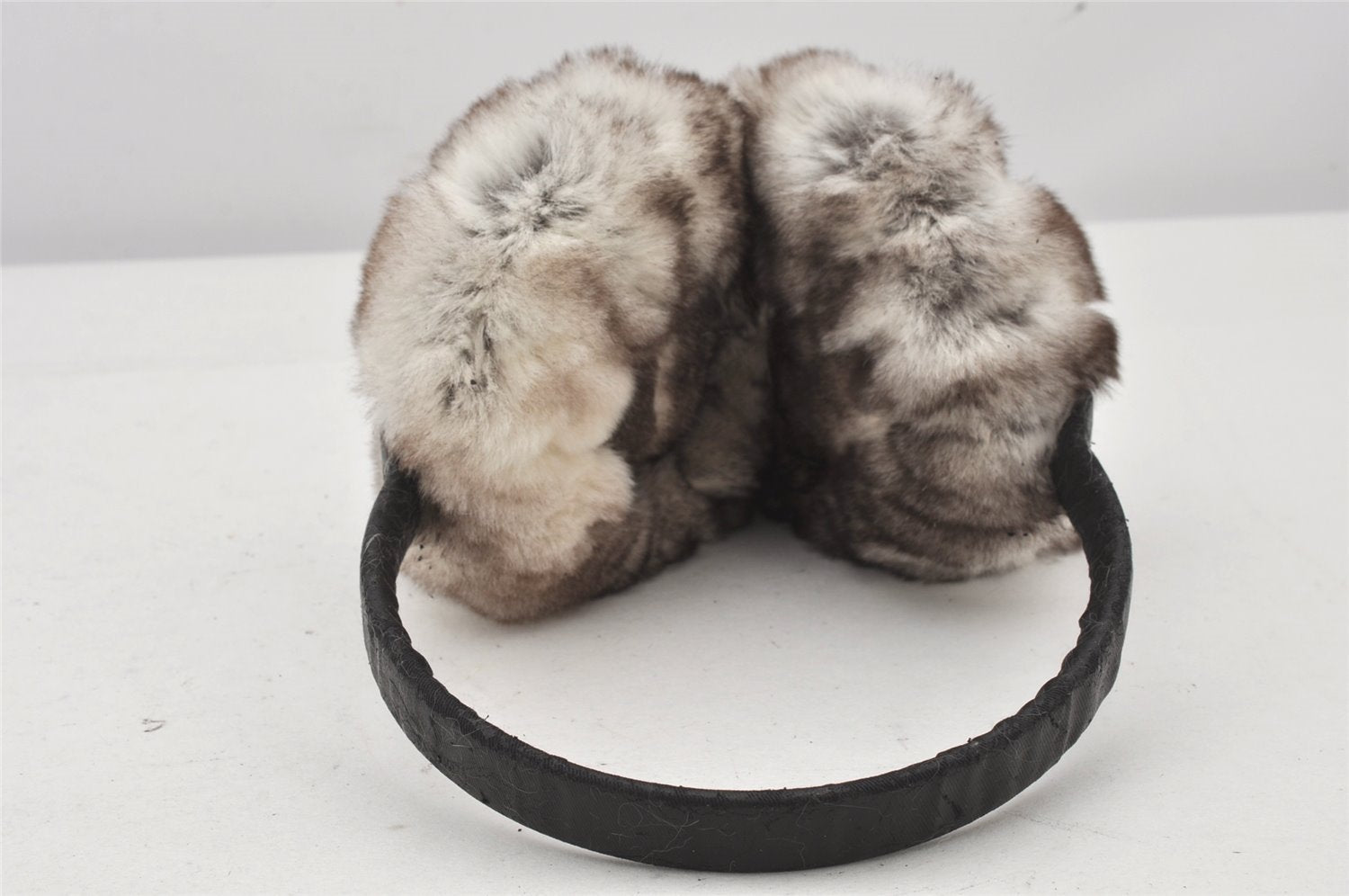 Authentic CHANEL Fur Leather Ear Muffs CC Logo White Brown 6809K