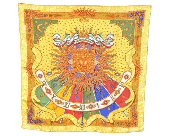 Authentic HERMES Carre 90 Scarf "CARPE DIEM" Silk Yellow 6810J