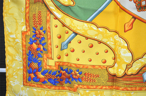 Authentic HERMES Carre 90 Scarf "CARPE DIEM" Silk Yellow 6810J