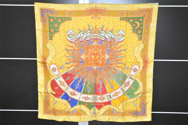 Authentic HERMES Carre 90 Scarf "CARPE DIEM" Silk Yellow 6810J