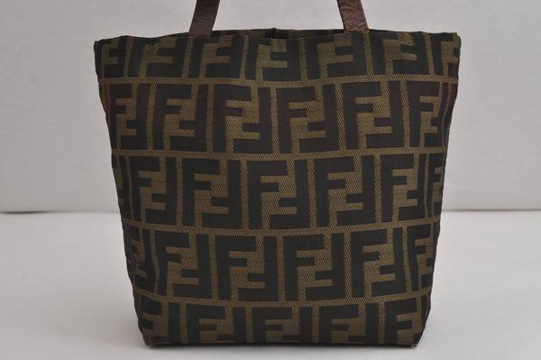 Authentic FENDI Vintage Zucca Tote Hand Bag Nylon Leather Brown 6811J