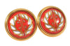 Authentic HERMES Email Clip On Earrings Circular Shape Gold Red 6811K