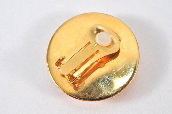 Authentic HERMES Email Clip On Earrings Circular Shape Gold Red 6811K