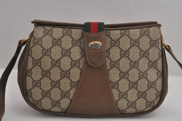 Authentic GUCCI Web Sherry Line Shoulder Cross Bag GG PVC Leather Brown 6813J