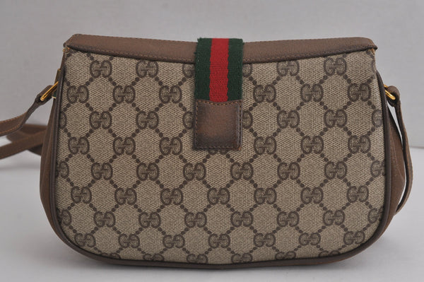 Authentic GUCCI Web Sherry Line Shoulder Cross Bag GG PVC Leather Brown 6813J