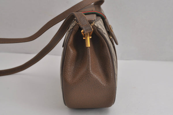 Authentic GUCCI Web Sherry Line Shoulder Cross Bag GG PVC Leather Brown 6813J