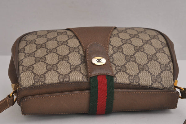 Authentic GUCCI Web Sherry Line Shoulder Cross Bag GG PVC Leather Brown 6813J
