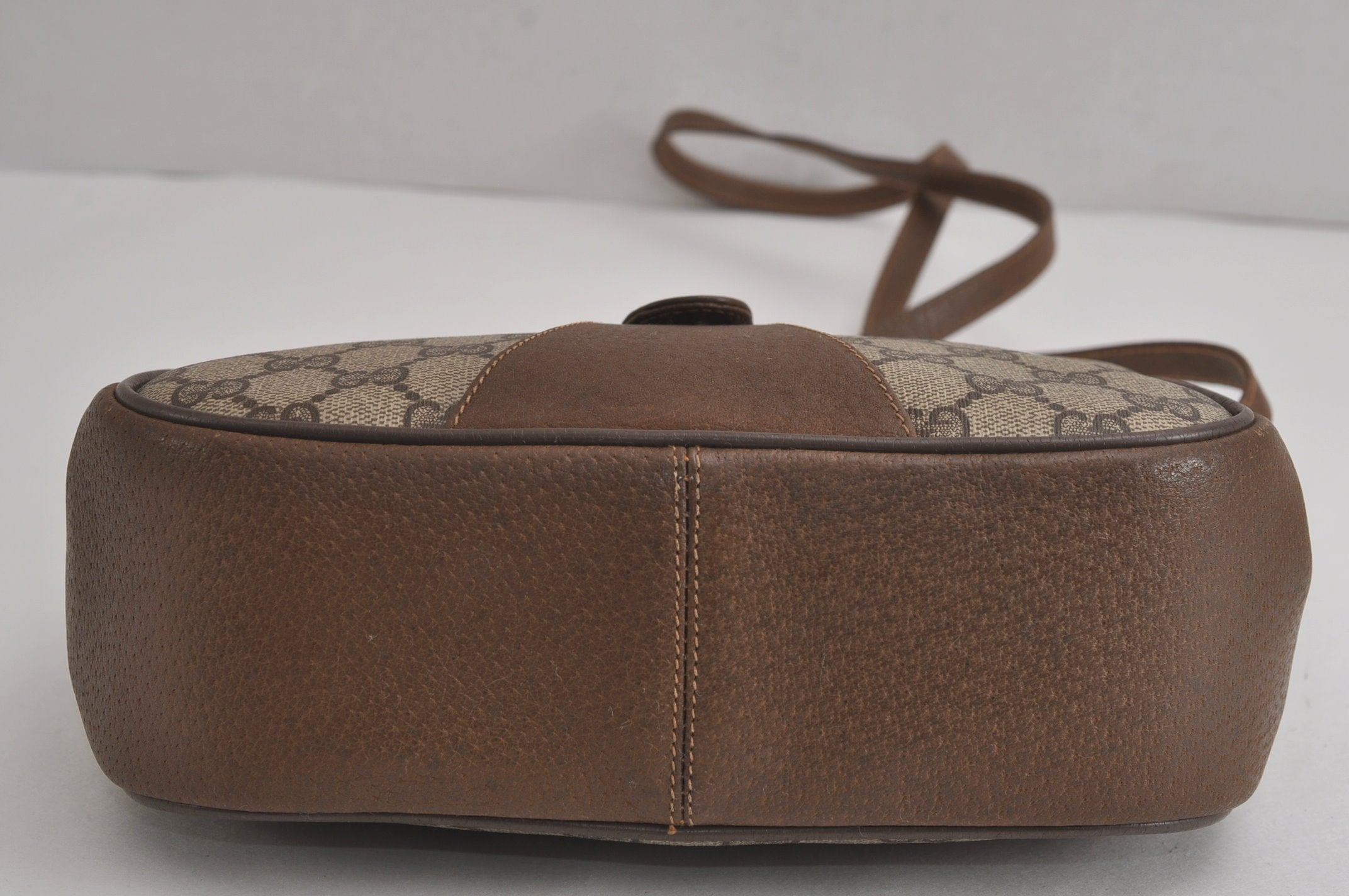 Authentic GUCCI Web Sherry Line Shoulder Cross Bag GG PVC Leather Brown 6813J