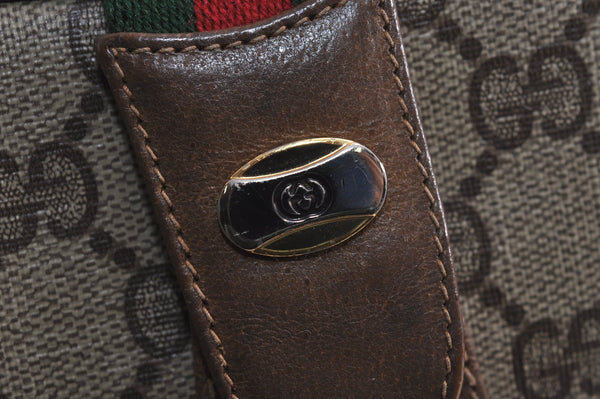 Authentic GUCCI Web Sherry Line Shoulder Cross Bag GG PVC Leather Brown 6813J