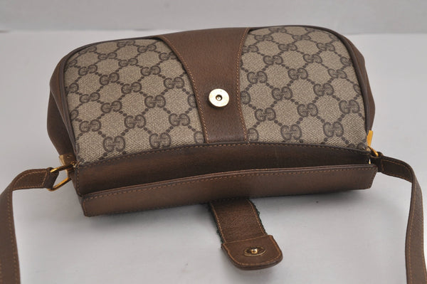 Authentic GUCCI Web Sherry Line Shoulder Cross Bag GG PVC Leather Brown 6813J