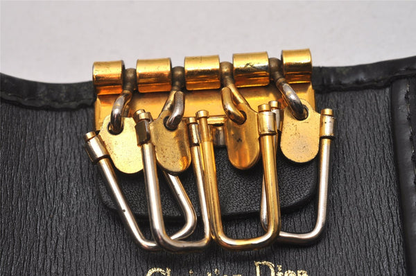 Authentic Christian Dior Trotter 4 Hooks Key Case Canvas Leather Black 6814I