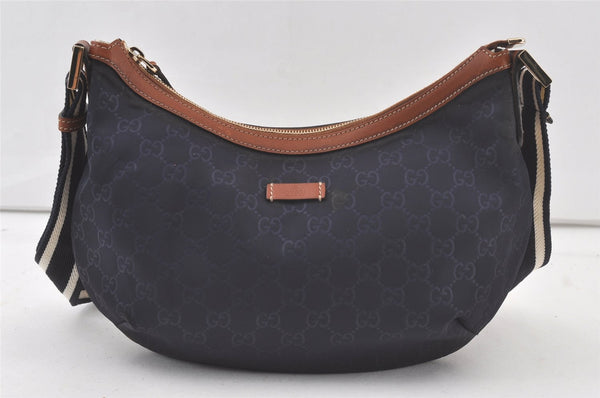 Authentic GUCCI Shoulder Cross Body Bag Purse GG Nylon Leather 181092 Navy 6814K