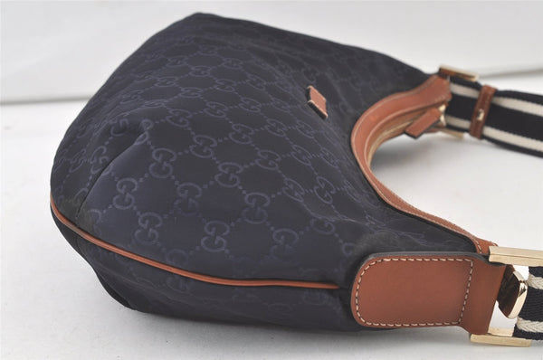 Authentic GUCCI Shoulder Cross Body Bag Purse GG Nylon Leather 181092 Navy 6814K