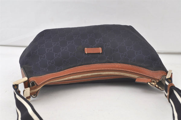 Authentic GUCCI Shoulder Cross Body Bag Purse GG Nylon Leather 181092 Navy 6814K