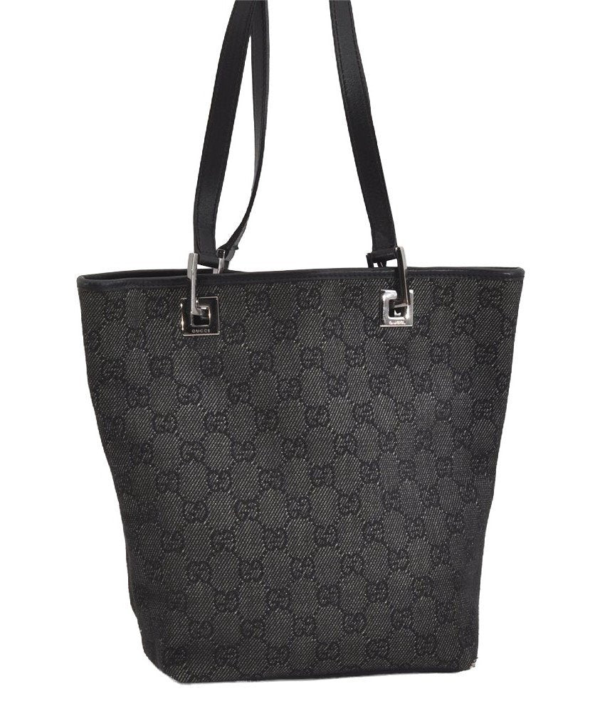 Authentic GUCCI Vintage Shoulder Tote Bag GG Canvas Leather 31244 Black 6816J