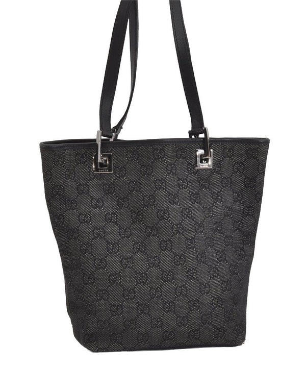 Authentic GUCCI Vintage Shoulder Tote Bag GG Canvas Leather 31244 Black 6816J