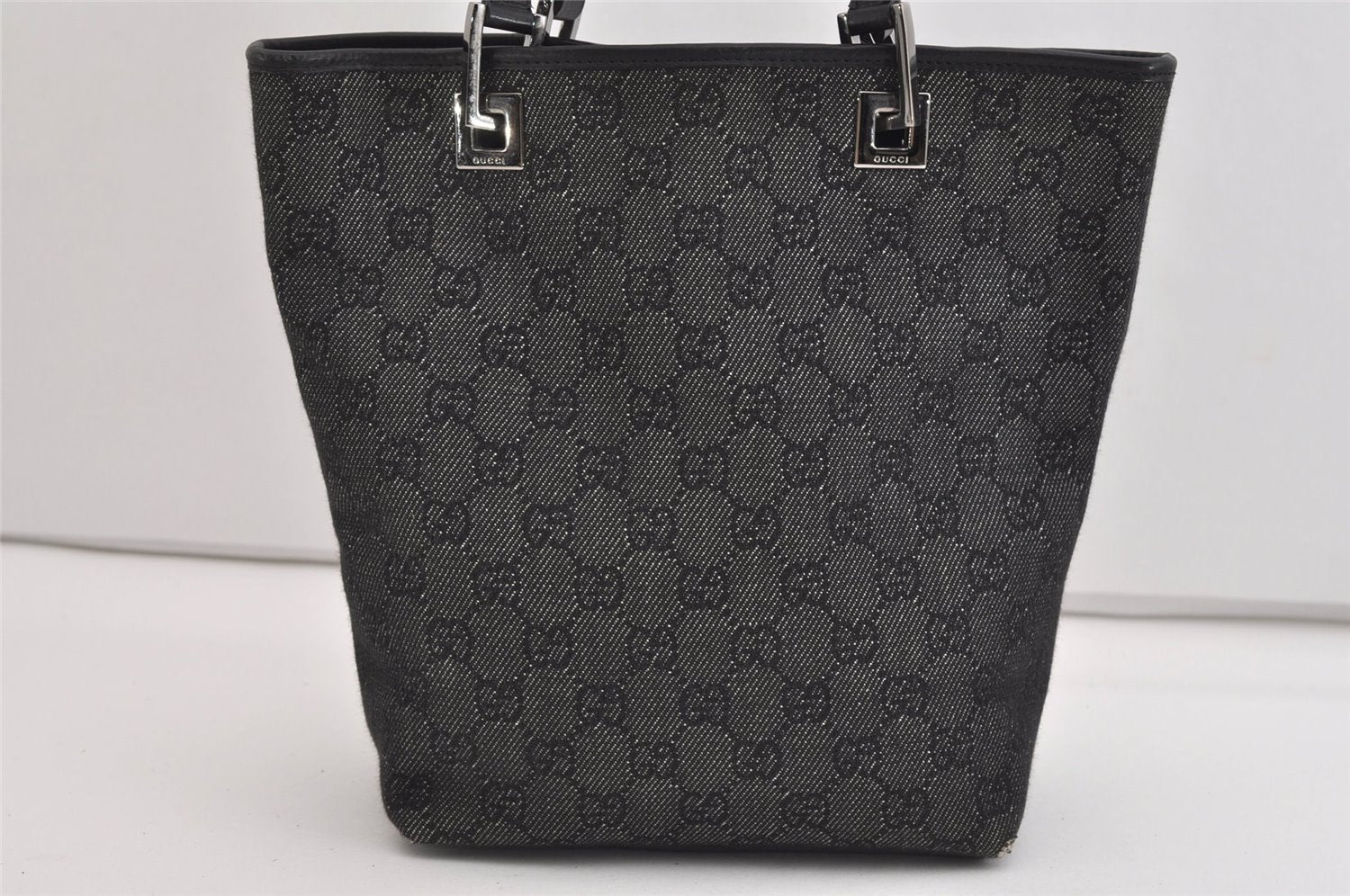 Authentic GUCCI Vintage Shoulder Tote Bag GG Canvas Leather 31244 Black 6816J