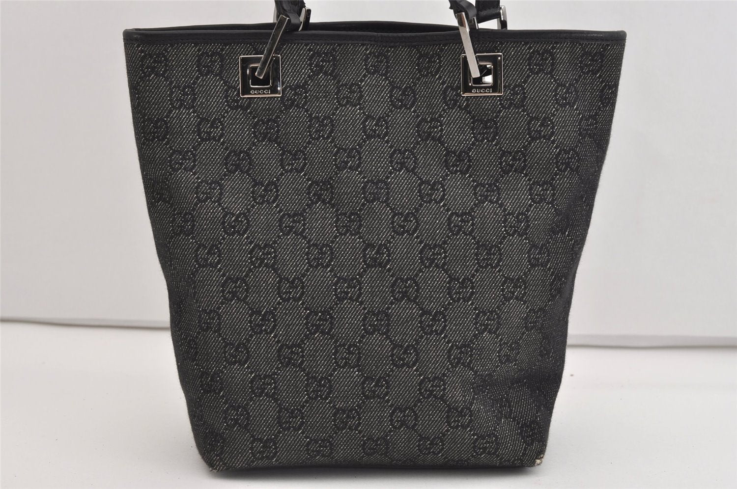 Authentic GUCCI Vintage Shoulder Tote Bag GG Canvas Leather 31244 Black 6816J