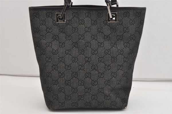 Authentic GUCCI Vintage Shoulder Tote Bag GG Canvas Leather 31244 Black 6816J
