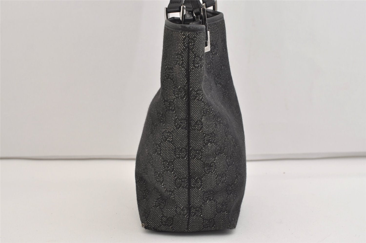 Authentic GUCCI Vintage Shoulder Tote Bag GG Canvas Leather 31244 Black 6816J