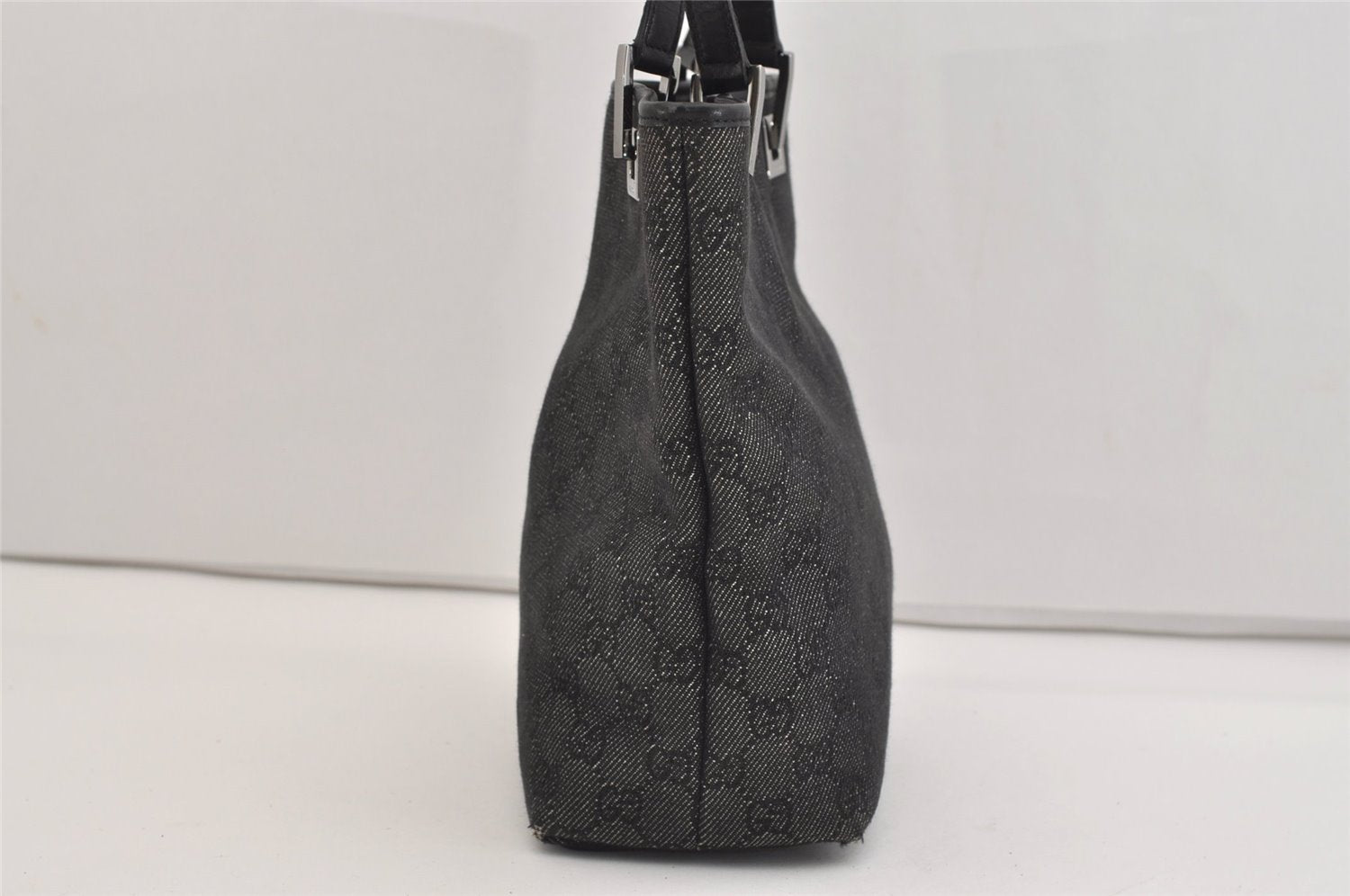 Authentic GUCCI Vintage Shoulder Tote Bag GG Canvas Leather 31244 Black 6816J