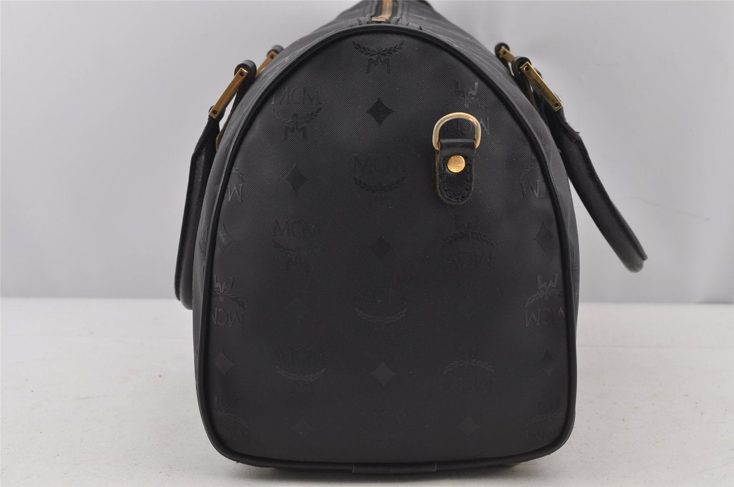 Authentic MCM Vintage PVC Leather 2Way Hand Boston Bag Purse Black 6817J