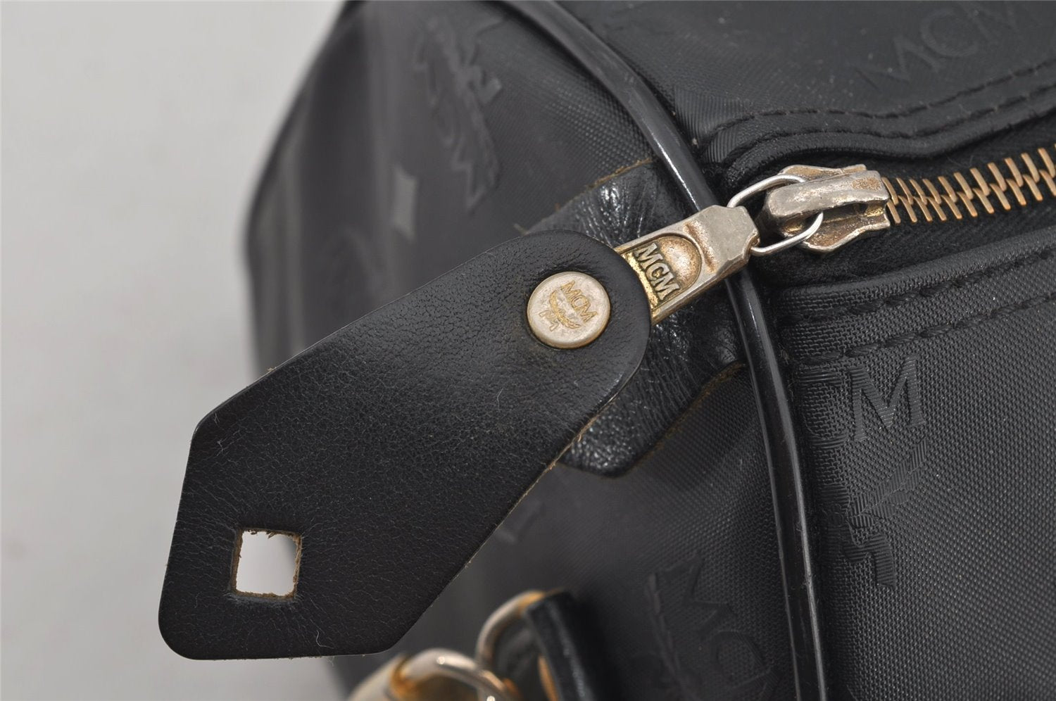 Authentic MCM Vintage PVC Leather 2Way Hand Boston Bag Purse Black 6817J