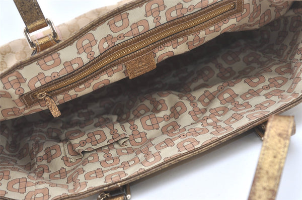 Authentic GUCCI Sherry Line Tote Bag GG Canvas Leather 139260 Beige 6818I