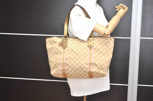 Authentic GUCCI Sherry Line Tote Bag GG Canvas Leather 139260 Beige 6818I