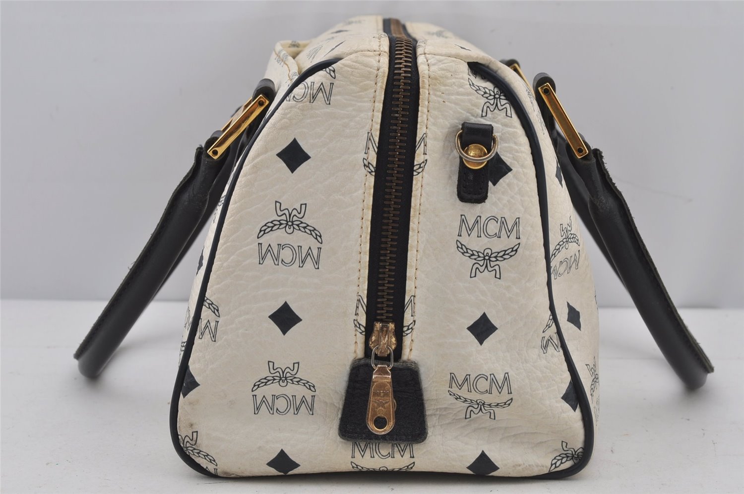 Authentic MCM Vintage Leather 2Way Hand Boston Bag Purse White 6819J