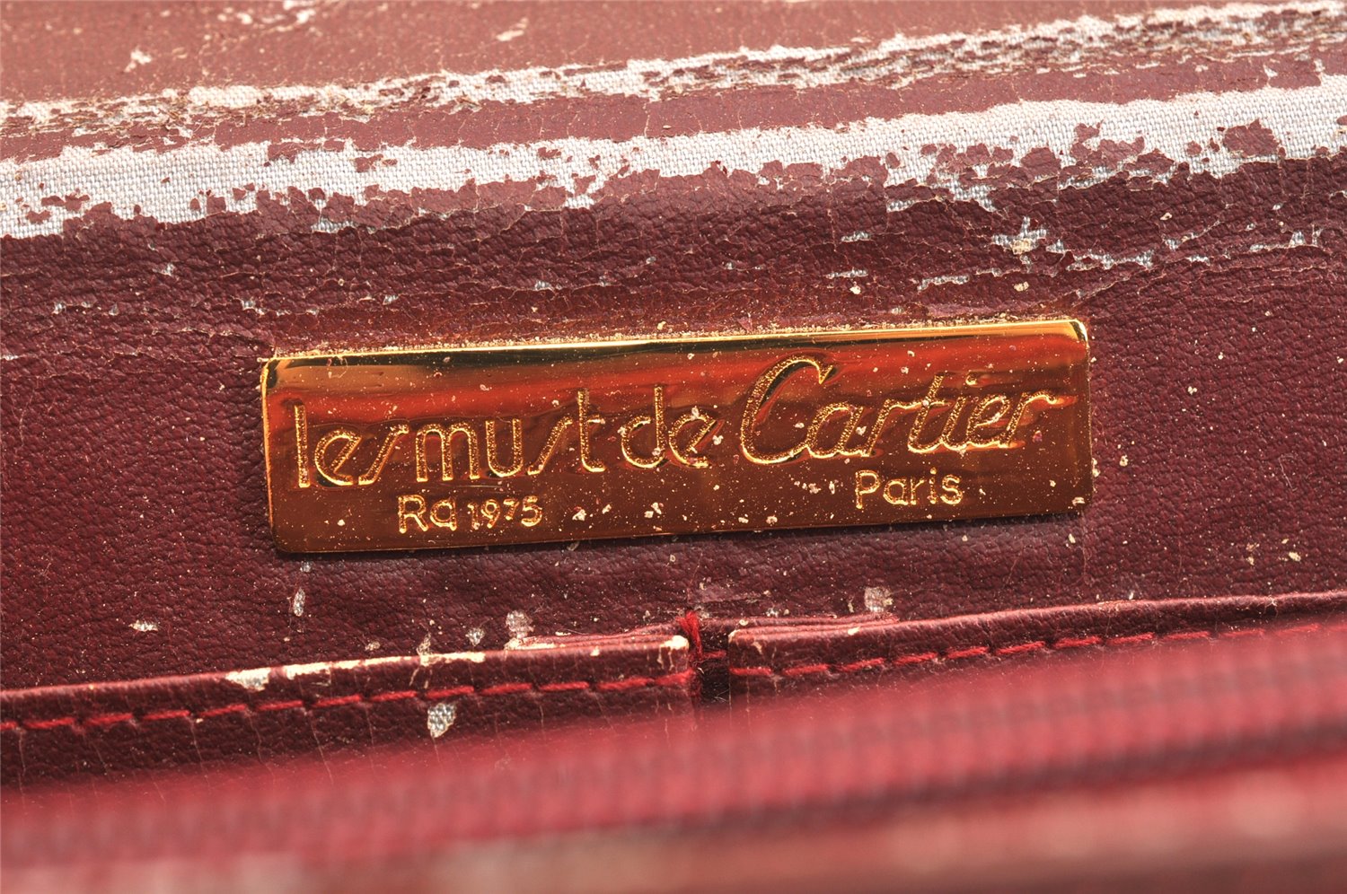 Authentic Cartier Must de Cartier Leather Chain Shoulder Bag Bordeaux Junk 6819K