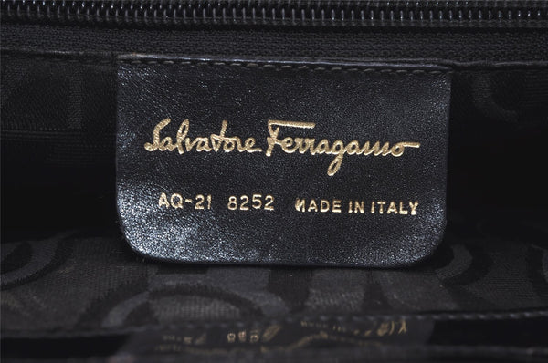 Authentic Salvatore Ferragamo Vara Enamel 2Way Shoulder Hand Bag Black SF 6820I