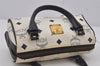 Authentic MCM Leather Vintage Hand Bag Pouch White Navy 6820J