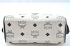 Authentic MCM Leather Vintage Hand Bag Pouch White Navy 6820J