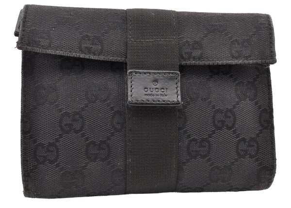 Authentic GUCCI Vintage Pouch Purse GG Canvas Leather 0390991 Black 6822I