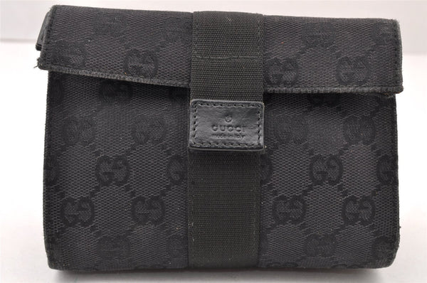Authentic GUCCI Vintage Pouch Purse GG Canvas Leather 0390991 Black 6822I