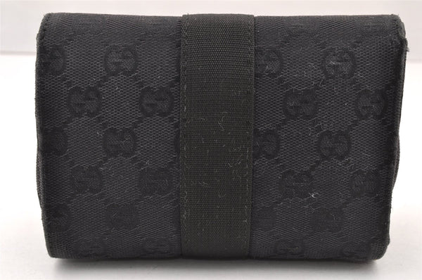 Authentic GUCCI Vintage Pouch Purse GG Canvas Leather 0390991 Black 6822I
