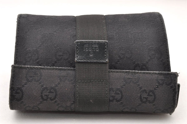 Authentic GUCCI Vintage Pouch Purse GG Canvas Leather 0390991 Black 6822I