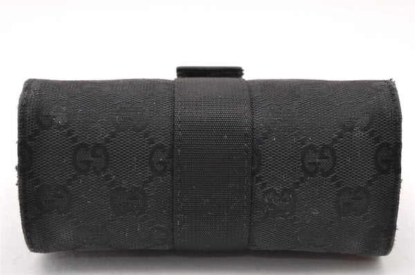 Authentic GUCCI Vintage Pouch Purse GG Canvas Leather 0390991 Black 6822I