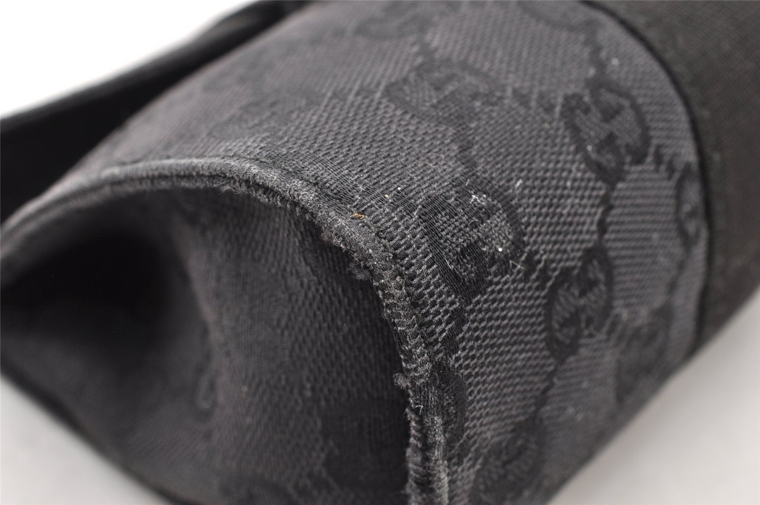 Authentic GUCCI Vintage Pouch Purse GG Canvas Leather 0390991 Black 6822I