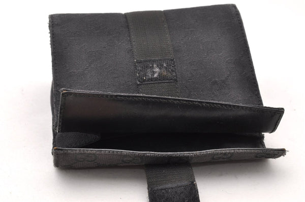 Authentic GUCCI Vintage Pouch Purse GG Canvas Leather 0390991 Black 6822I
